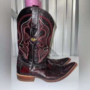 Los Altos Mens Cherry Authentic Lizard Teju Pointed Toe Cowboy Westen Boot 9 EE